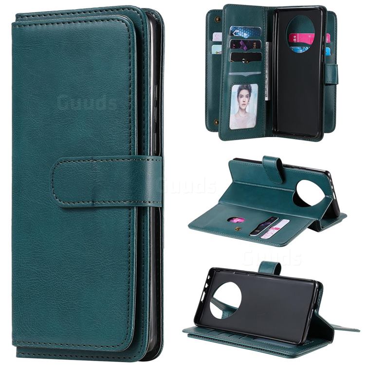 Multi-function Ten Card Slots and Photo Frame PU Leather Wallet Phone Case Cover for Huawei Mate 40 Pro - Dark Green