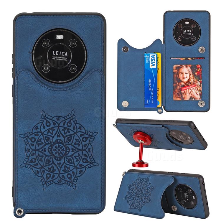 Luxury Mandala Multi-function Magnetic Card Slots Stand Leather Back Cover for Huawei Mate 40 Pro - Blue