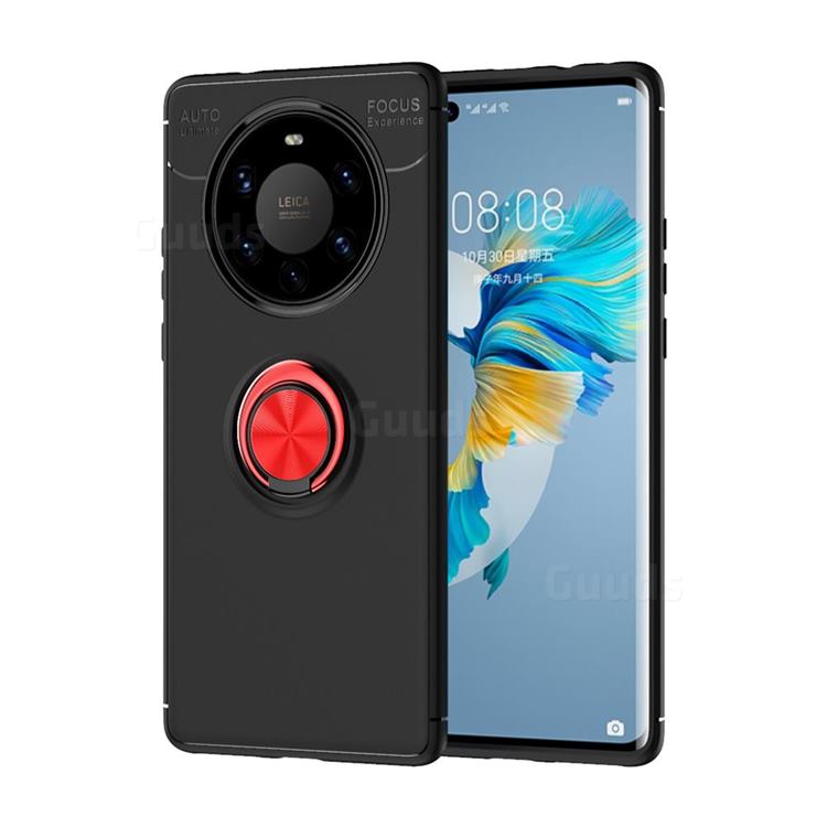 Auto Focus Invisible Ring Holder Soft Phone Case for Huawei Mate 40 Pro+ - Black Red