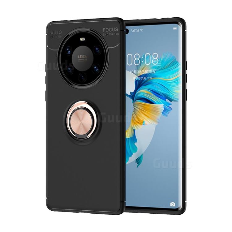 Auto Focus Invisible Ring Holder Soft Phone Case for Huawei Mate 40 Pro+ - Black Gold