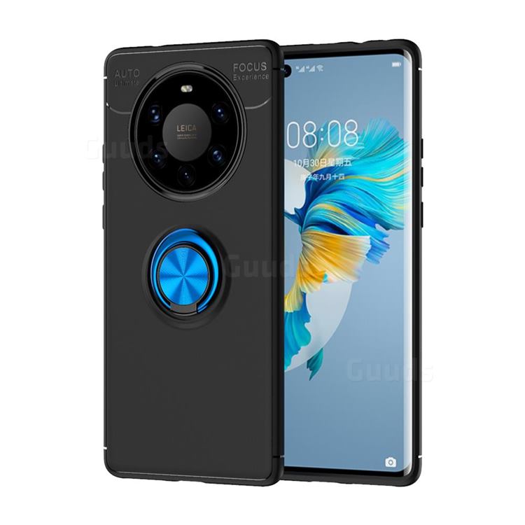 Auto Focus Invisible Ring Holder Soft Phone Case for Huawei Mate 40 Pro+ - Black Blue