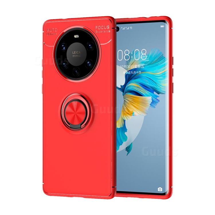 Auto Focus Invisible Ring Holder Soft Phone Case for Huawei Mate 40 Pro+ - Red