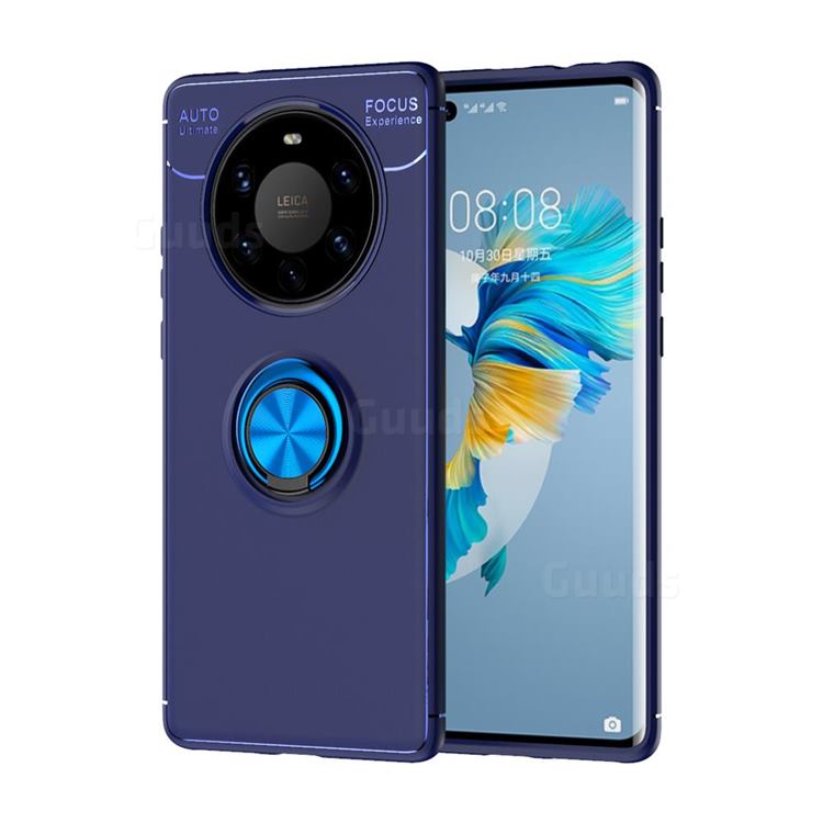 Auto Focus Invisible Ring Holder Soft Phone Case for Huawei Mate 40 Pro+ - Blue
