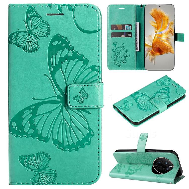 Embossing 3D Butterfly Leather Wallet Case for Huawei Mate 50 - Green