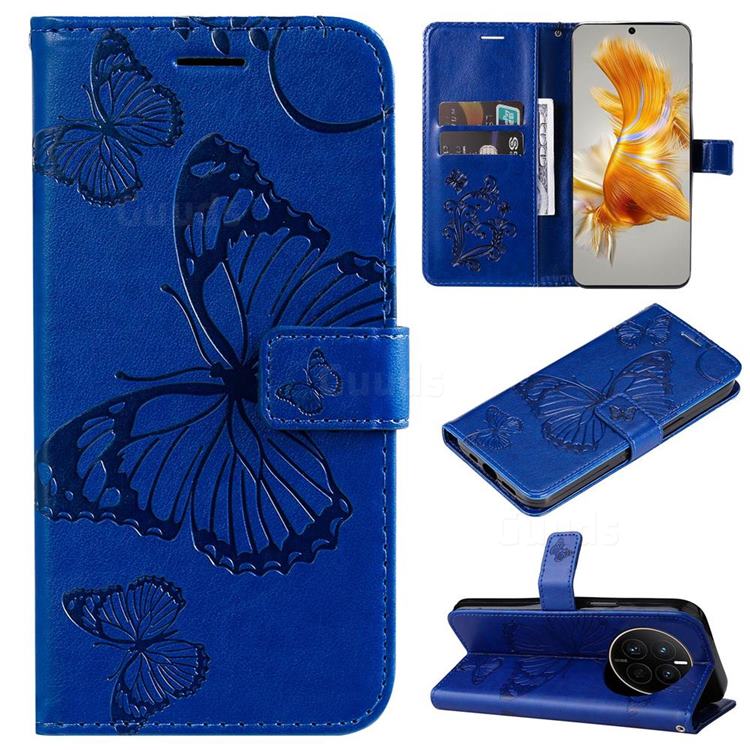 Embossing 3D Butterfly Leather Wallet Case for Huawei Mate 50 - Blue