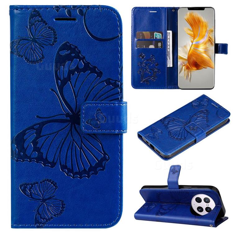 Embossing 3D Butterfly Leather Wallet Case for Huawei Mate 50 Pro - Blue