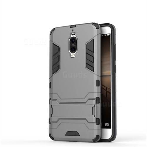 Armor Premium Tactical Grip Kickstand Shockproof Dual Layer Rugged Hard Cover for Huawei Mate 9 Pro 5.5 inch - Gray