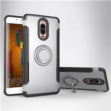 Armor Anti Drop Carbon PC + Silicon Invisible Ring Holder Phone Case for Huawei Mate 9 Pro 5.5 inch - Silver