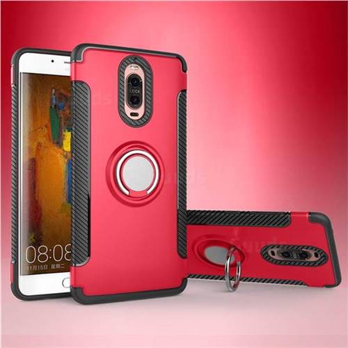 Armor Anti Drop Carbon PC + Silicon Invisible Ring Holder Phone Case for Huawei Mate 9 Pro 5.5 inch - Red