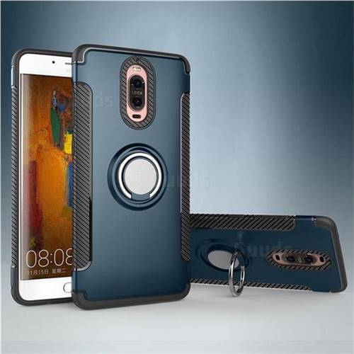 Armor Anti Drop Carbon PC + Silicon Invisible Ring Holder Phone Case for Huawei Mate 9 Pro 5.5 inch - Navy