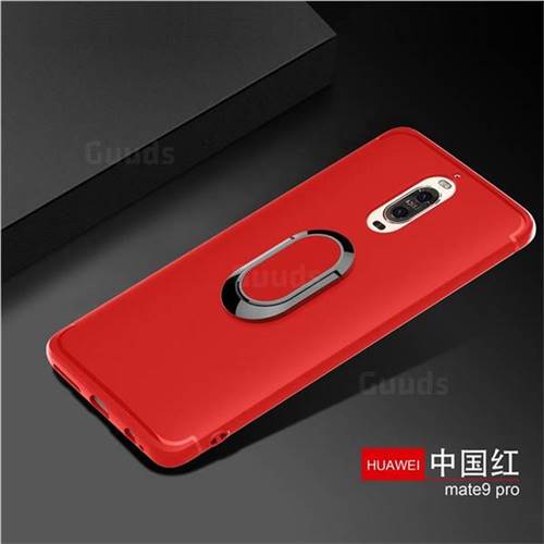 Anti-fall Invisible 360 Rotating Ring Grip Holder Kickstand Phone Cover for Huawei Mate 9 Pro 5.5 inch - Red