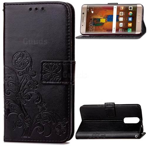 Embossing Imprint Four-Leaf Clover Leather Wallet Case for Huawei Mate 9 Pro 5.5 inch - Black