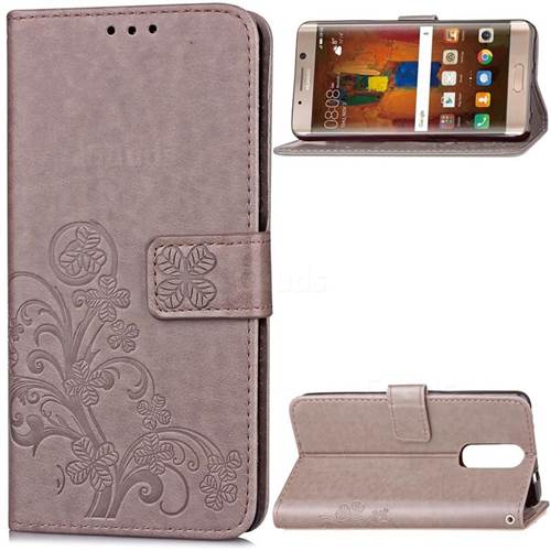Embossing Imprint Four-Leaf Clover Leather Wallet Case for Huawei Mate 9 Pro 5.5 inch - Grey