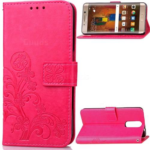 Embossing Imprint Four-Leaf Clover Leather Wallet Case for Huawei Mate 9 Pro 5.5 inch - Rose