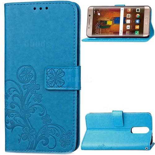 Embossing Imprint Four-Leaf Clover Leather Wallet Case for Huawei Mate 9 Pro 5.5 inch - Blue
