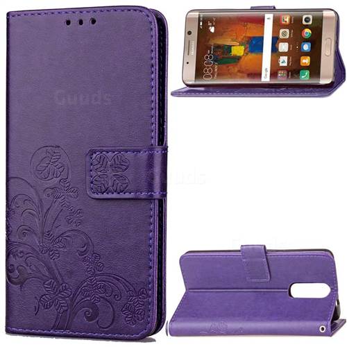 Embossing Imprint Four-Leaf Clover Leather Wallet Case for Huawei Mate 9 Pro 5.5 inch - Purple