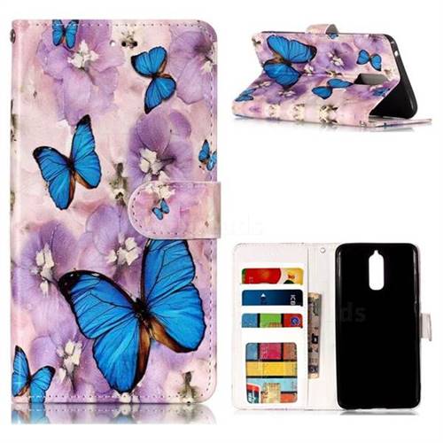 Purple Flowers Butterfly 3D Relief Oil PU Leather Wallet Case for Huawei Mate 9 Pro 5.5 inch
