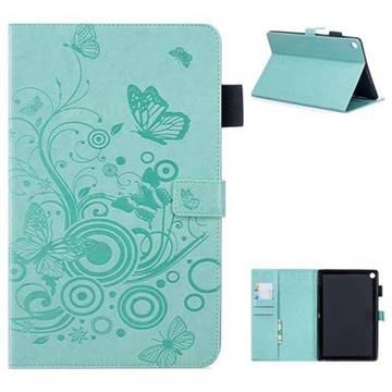 Intricate Embossing Butterfly Circle Leather Wallet Case for Huawei MediaPad M5 10 / M5 10 inch (Pro) - Cyan