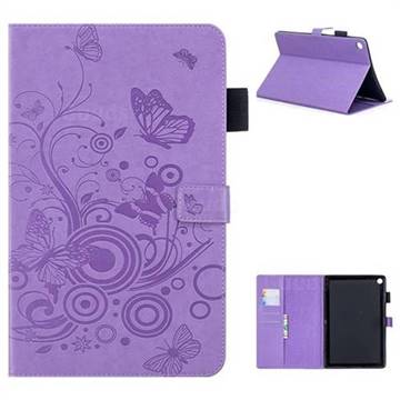 Intricate Embossing Butterfly Circle Leather Wallet Case for Huawei MediaPad M5 10 / M5 10 inch (Pro) - Purple