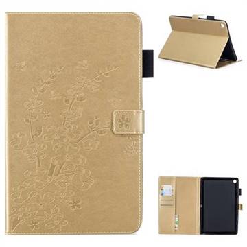 Intricate Embossing Plum Blossom Leather Wallet Case for Huawei MediaPad M5 10 / M5 10 inch (Pro) - Champagne