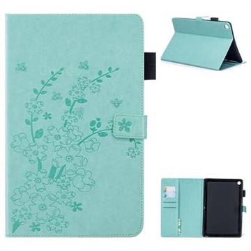 Intricate Embossing Plum Blossom Leather Wallet Case for Huawei MediaPad M5 10 / M5 10 inch (Pro) - Cyan