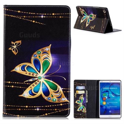 Golden Shining Butterfly Folio Stand Leather Wallet Case for Huawei MediaPad M5 8 inch