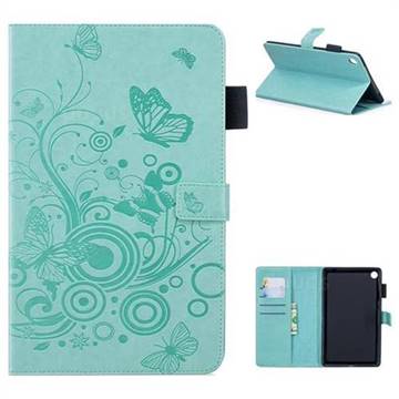 Intricate Embossing Butterfly Circle Leather Wallet Case for Huawei MediaPad M5 8 inch - Cyan