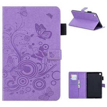 Intricate Embossing Butterfly Circle Leather Wallet Case for Huawei MediaPad M5 8 inch - Purple