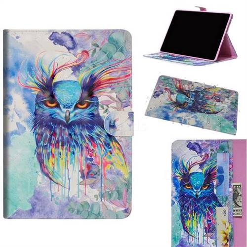 Watercolor Owl 3D Painted Leather Tablet Wallet Case for Huawei MediaPad M5 Lite(10.1 inch)