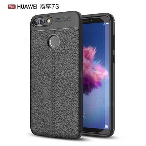 Luxury Auto Focus Litchi Texture Silicone TPU Back Cover for Huawei P Smart(Enjoy 7S) - Black