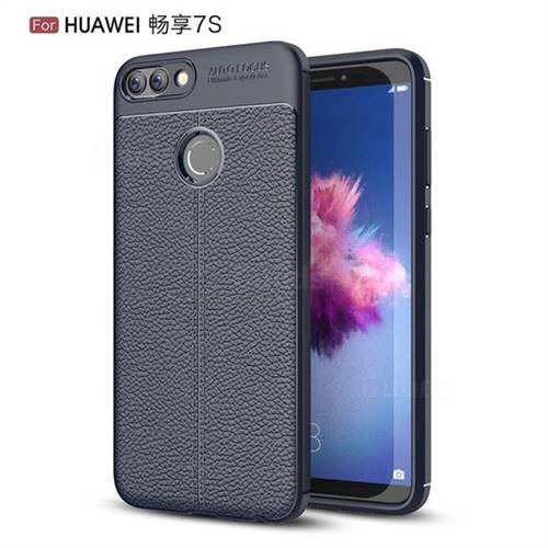 Luxury Auto Focus Litchi Texture Silicone TPU Back Cover for Huawei P Smart(Enjoy 7S) - Dark Blue