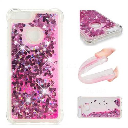 Dynamic Liquid Glitter Sand Quicksand TPU Case for Huawei P Smart(Enjoy 7S) - Pink Love Heart