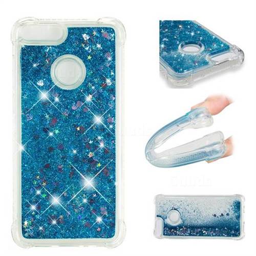 Dynamic Liquid Glitter Sand Quicksand TPU Case for Huawei P Smart(Enjoy 7S) - Blue Love Heart