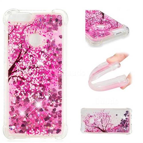 Pink Cherry Blossom Dynamic Liquid Glitter Sand Quicksand Star TPU Case for Huawei P Smart(Enjoy 7S)