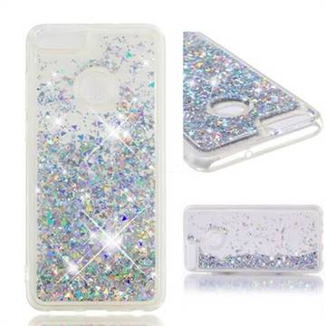 Dynamic Liquid Glitter Quicksand Sequins TPU Phone Case for Huawei P Smart(Enjoy 7S) - Silver