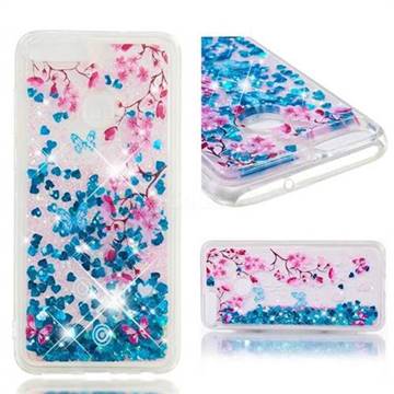 Blue Plum Blossom Dynamic Liquid Glitter Quicksand Soft TPU Case for Huawei P Smart(Enjoy 7S)