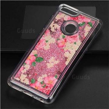 Rose Flower Glassy Glitter Quicksand Dynamic Liquid Soft Phone Case for Huawei P Smart(Enjoy 7S)