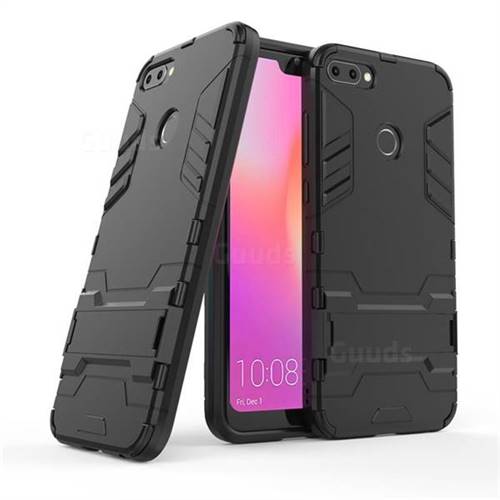 Armor Premium Tactical Grip Kickstand Shockproof Dual Layer Rugged Hard Cover for Huawei P Smart(Enjoy 7S) - Black