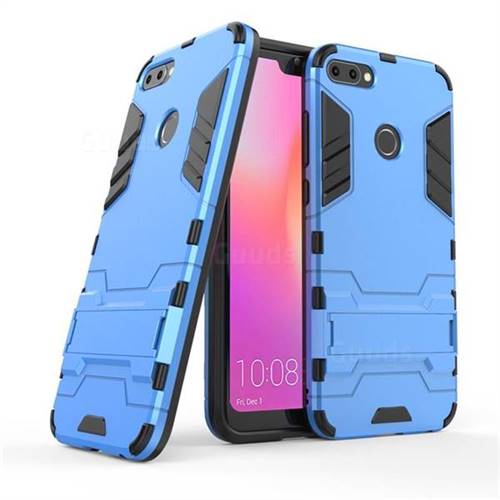 Armor Premium Tactical Grip Kickstand Shockproof Dual Layer Rugged Hard Cover for Huawei P Smart(Enjoy 7S) - Light Blue