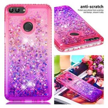 Diamond Frame Liquid Glitter Quicksand Sequins Phone Case for Huawei P Smart(Enjoy 7S) - Pink Purple