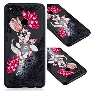 Tulip Lace Diamond Flower Soft TPU Back Cover for Huawei P Smart(Enjoy 7S)