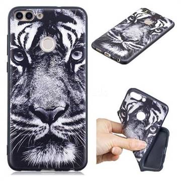 White Tiger 3D Embossed Relief Black TPU Cell Phone Back Cover for Huawei P Smart(Enjoy 7S)