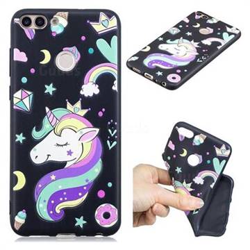 Candy Unicorn 3D Embossed Relief Black TPU Cell Phone Back Cover for Huawei P Smart(Enjoy 7S)