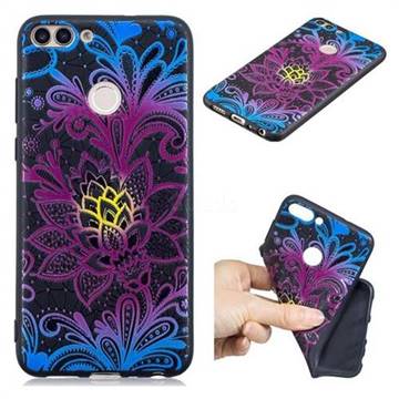 Colorful Lace 3D Embossed Relief Black TPU Cell Phone Back Cover for Huawei P Smart(Enjoy 7S)