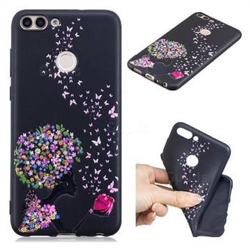 Corolla Girl 3D Embossed Relief Black TPU Cell Phone Back Cover for Huawei P Smart(Enjoy 7S)