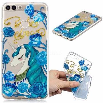 Blue Flower Unicorn Clear Varnish Soft Phone Back Cover for Huawei P Smart(Enjoy 7S)
