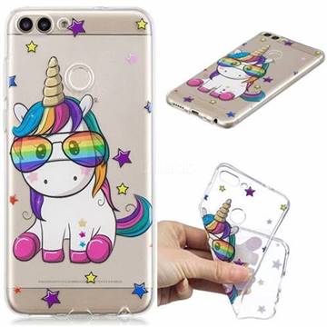Glasses Unicorn Clear Varnish Soft Phone Back Cover for Huawei P Smart(Enjoy 7S)