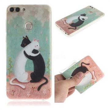 Black and White Cat IMD Soft TPU Cell Phone Back Cover for Huawei P Smart(Enjoy 7S)