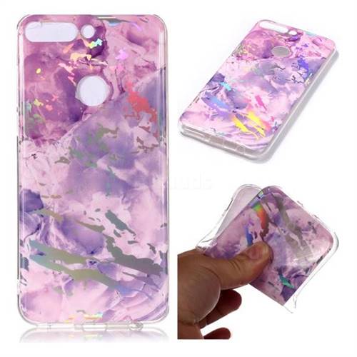 Purple Marble Pattern Bright Color Laser Soft TPU Case for Huawei P Smart(Enjoy 7S)