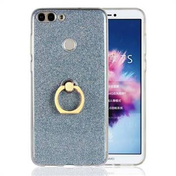 Luxury Soft TPU Glitter Back Ring Cover with 360 Rotate Finger Holder Buckle for Huawei P Smart(Enjoy 7S) - Blue